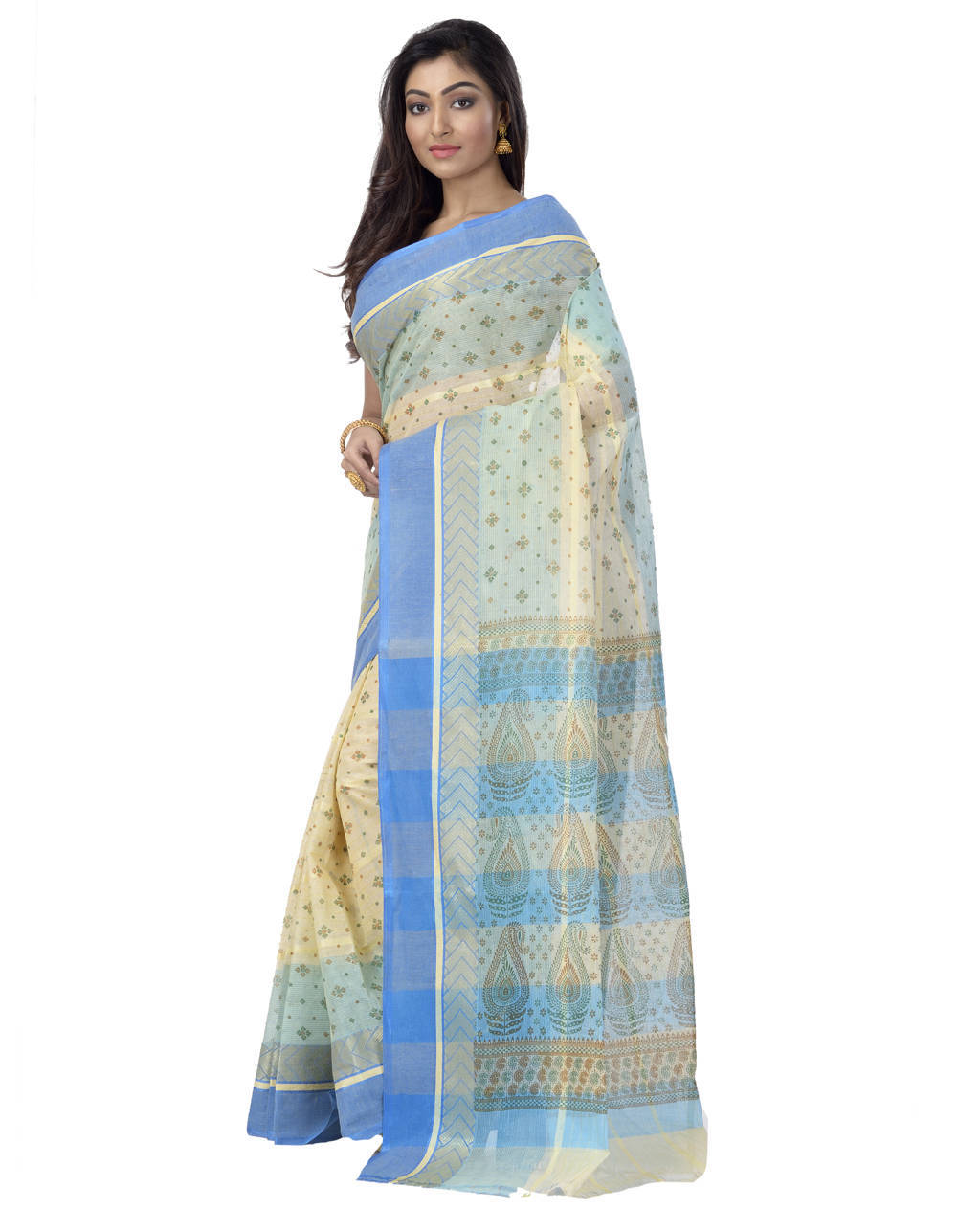 Sky Blue Pure Cotton ANARKOLI PRINT Tant Saree Print (4071)